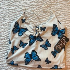 White and blue butterfly shirt medium